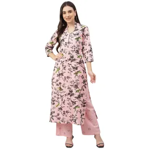 Idalia Grey Print Kurta With Baby Pink Printed Cotton Palazzo Pants